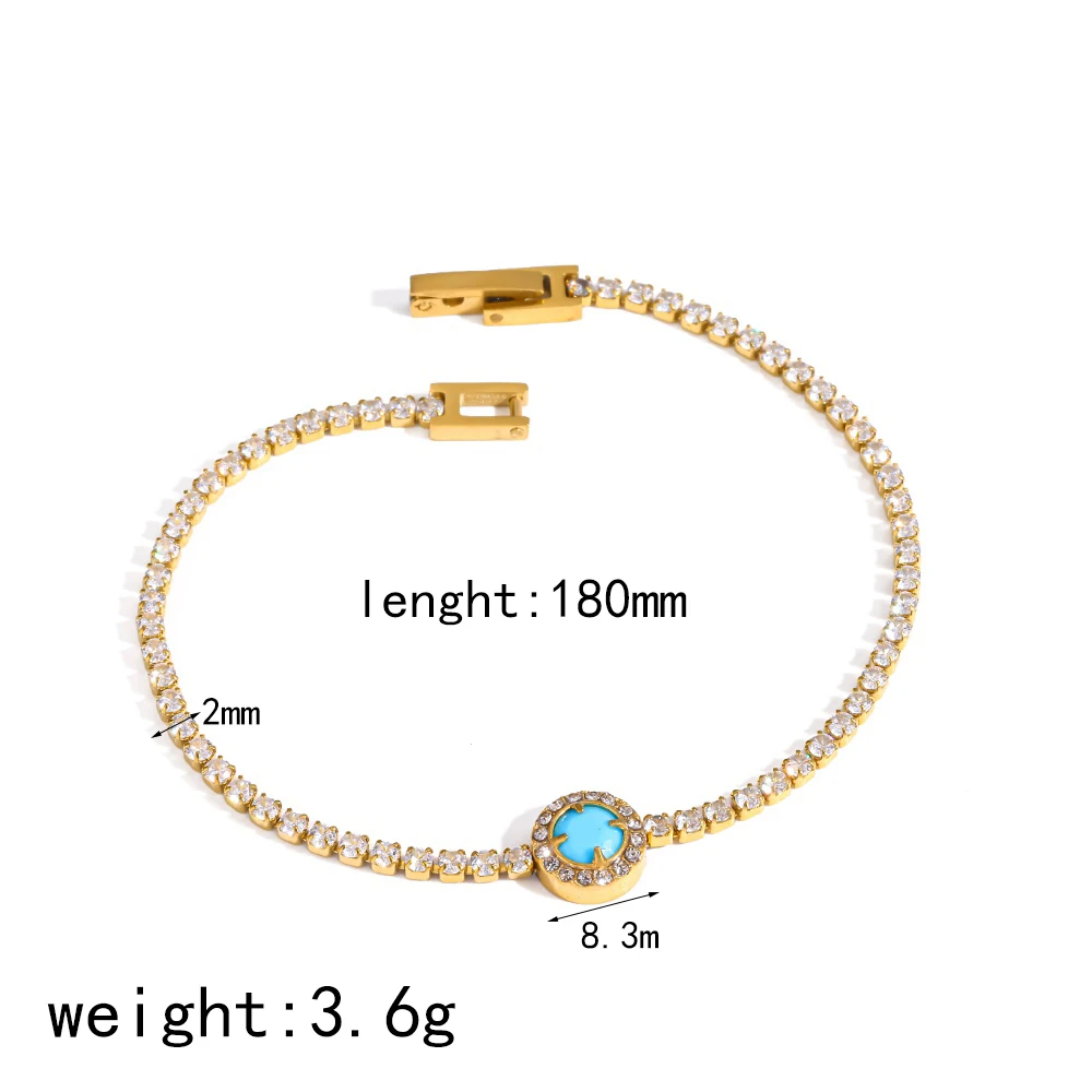 Luxuriöses Modisches Naturstein-Zirkon-Kettenarmband 18K Vergoldeter Edelstahl Wasserdichter Damenschmuck für Frauen – Detail 5