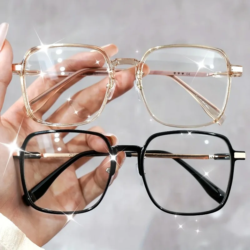 2PCS Casual Fashion Square Frame Set Glasses with Transparent Lenses for Protection Against Blue Light Damage from Electronic