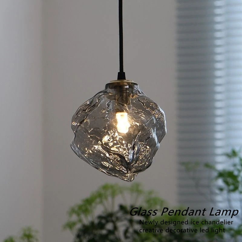 

Ice Glass Pendant Lamp Nordic Living Room Bedside Dining Hall LED Hanging Lights Creative Bar Cafe Kitchen Decor Lava Hanglamp