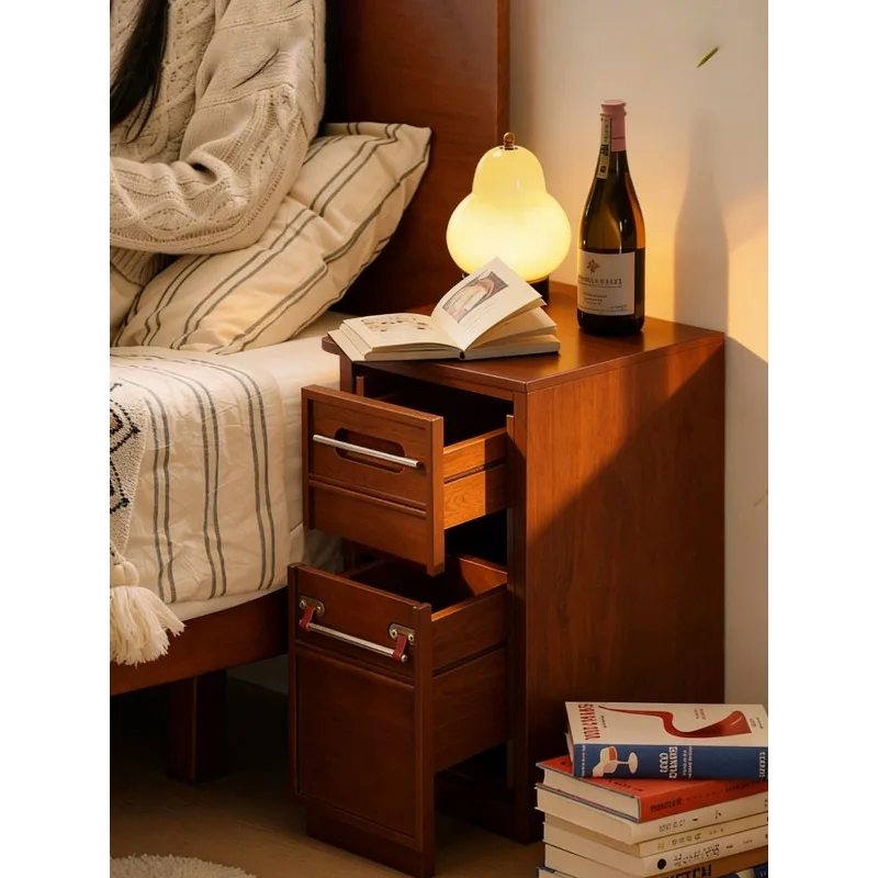 Medieval solid wood very narrow bedside table household removable living room sofa side several bedroom shelves replace small ap