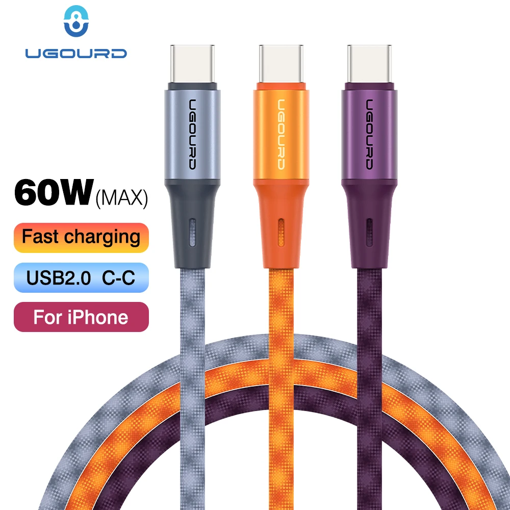 UGOURD PD 60W USB-C-auf-C-Kabel, Nylon-Geflecht, Schnellladekabel für iPhone 18, 17, 16, 15, iPad, Samsung, Xiaomi, Typ-C-Ladekabel.