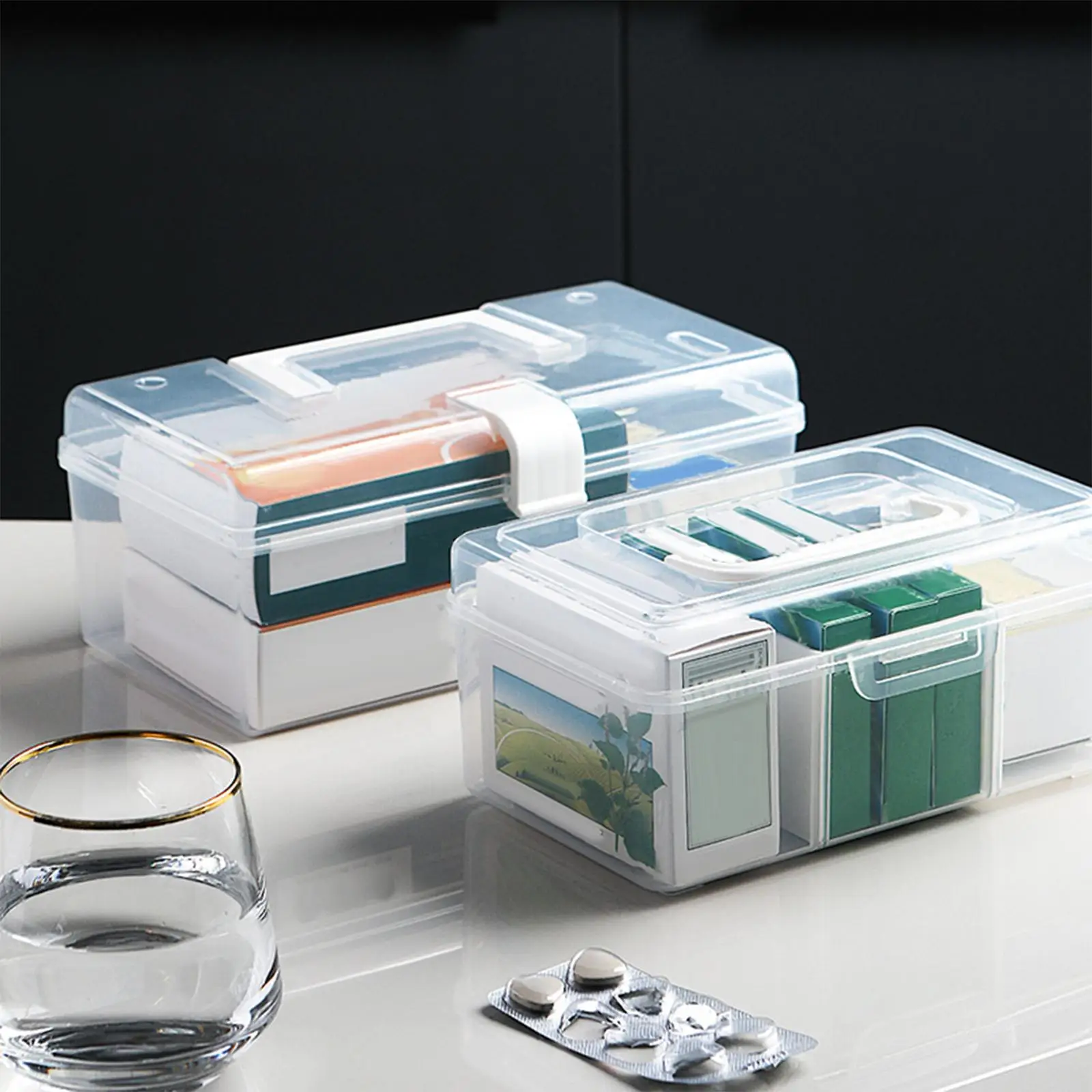 

First Aid Carrying Case Organizer Bin Stationery Pills Medicine Storage Box