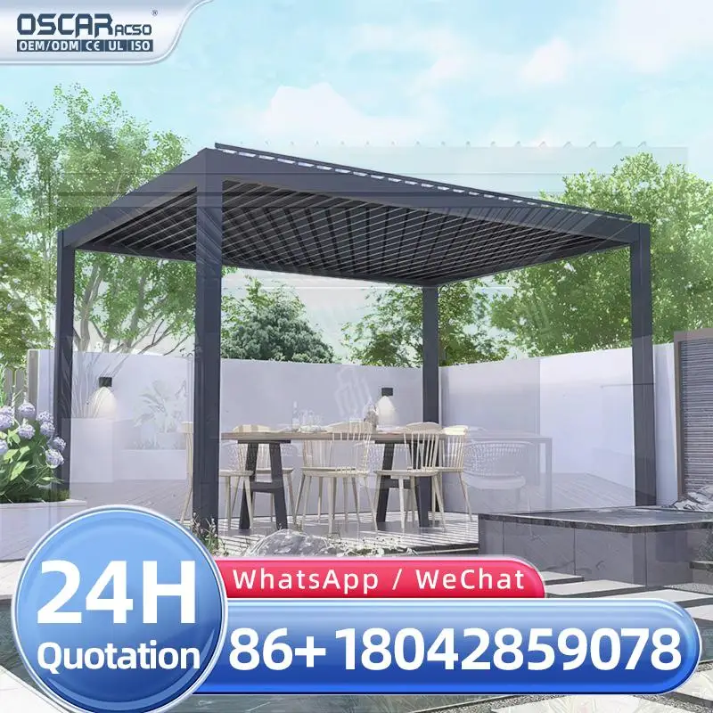 

Современная алюминиевая беседка с жалюзи и раздвижными стеклянными дверями для сада, патио, заднего двора, уличной беседки