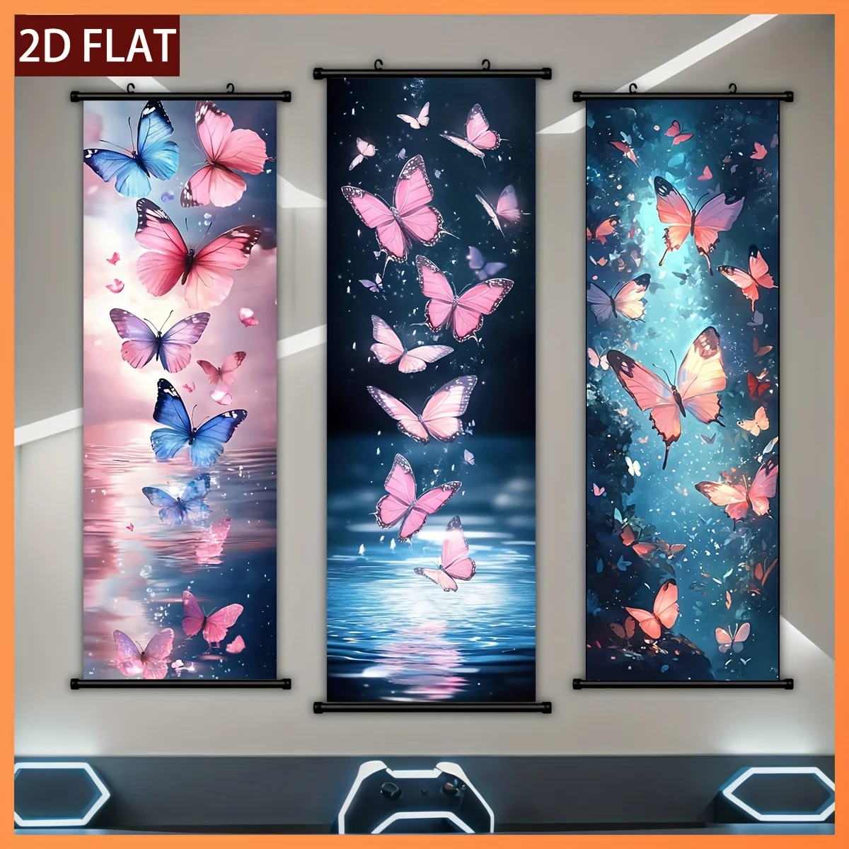 VIKAMA Dreamy Butterfly Water Reflection Scroll Tapestry, High Definition Non Fading Wall Hanging Art for Serene Room Decor
