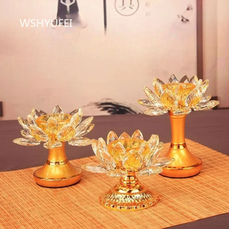 

1PC Creative Crystal Lotus Pastry Candle Holder, Household Buddhist Temple, Buddha's Eternal Candle Holder, Glass Candlestick