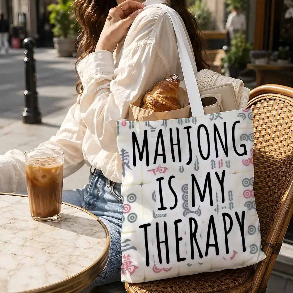 Mahjong Storage Bags Canvas Tote Bag Large Capacity Reusable Shoulder Shopping Bag for Travel Beach