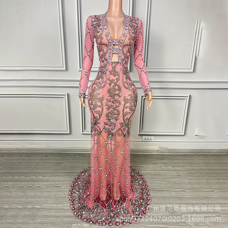 Niebieska Sukienka Wieczorowa z Głębokim Dekoltem w Serek, Prześwitująca Siateczka, Elegancka, na Urodziny, Koktajl, Bal, Spotkanie Firmowe, Sukienka dla Gospodyni, Vestido Festas