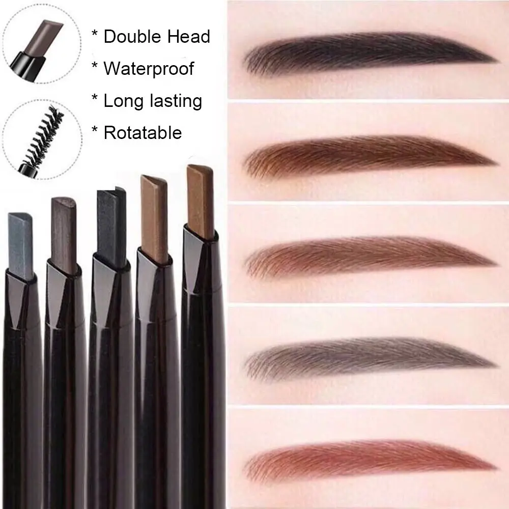 Herramienta de maquillaje triángulo con pincel lápiz de cejas giratorio lápiz de cejas impermeable doble cabeza