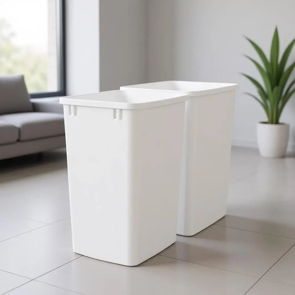 

Набор из 2 больших пластиковых мусорных баков объемом 35 кварт для переработки отходов и хранения на кухне, белые