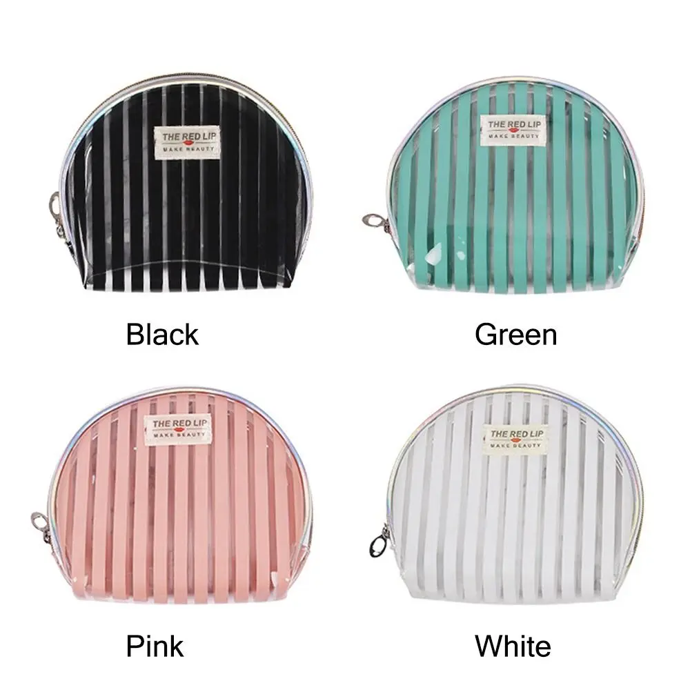 Multicolor Transparent Toiletries Bag Multipurpose Stripes Makeup Bag Large Capacity Half Circle Cosmetic Handbag