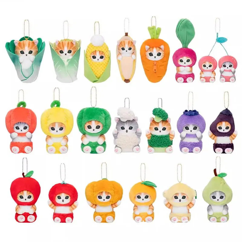 NEW Kawaii Vegetables And Fruits Shark Cat Plush Doll Keychain Cartoon Mofusand Pendant Anime Cross Dressing Doll Backpack Charm