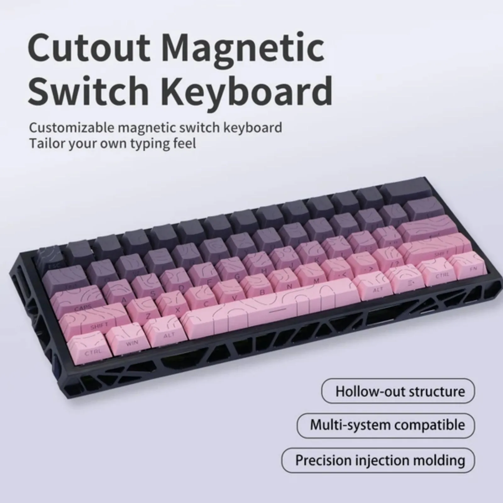 NC61 Magnetic Switch Gaming Keyboard, 61-Key 60% Layout, 6-Color Skeleton Hollow Case, RGB Backlit, Full N-Key Rollover, Hot-Swappable Adjustable Magnetic Switches, Backlit PBT Keycaps
