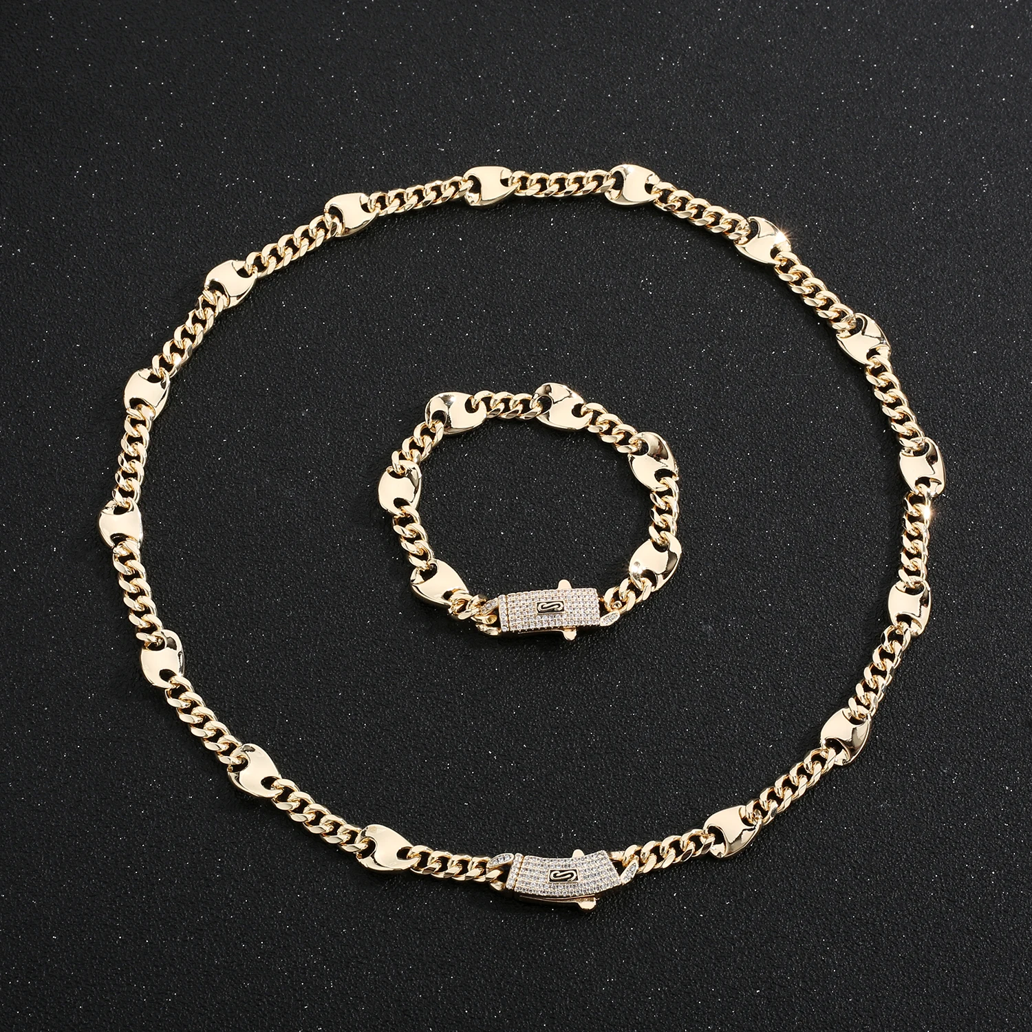 New 14K gold plated Monaco chain with alternating pavé lock Monaco lightweight Cuban bracelet supports wholesale