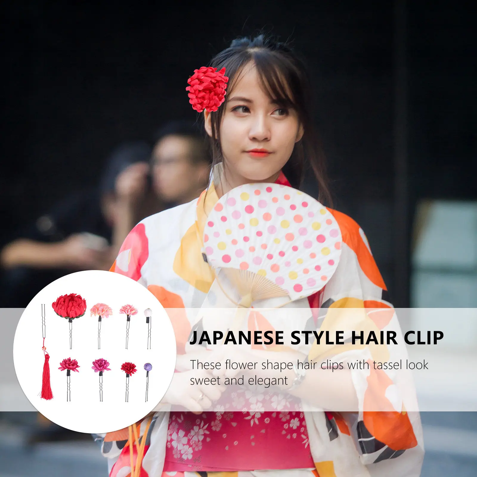 

9Pcs Japanese Style Kimono Hair Clips Flower Tassel Accessories Hanfu Wedding Party Festival Cosplay Performance