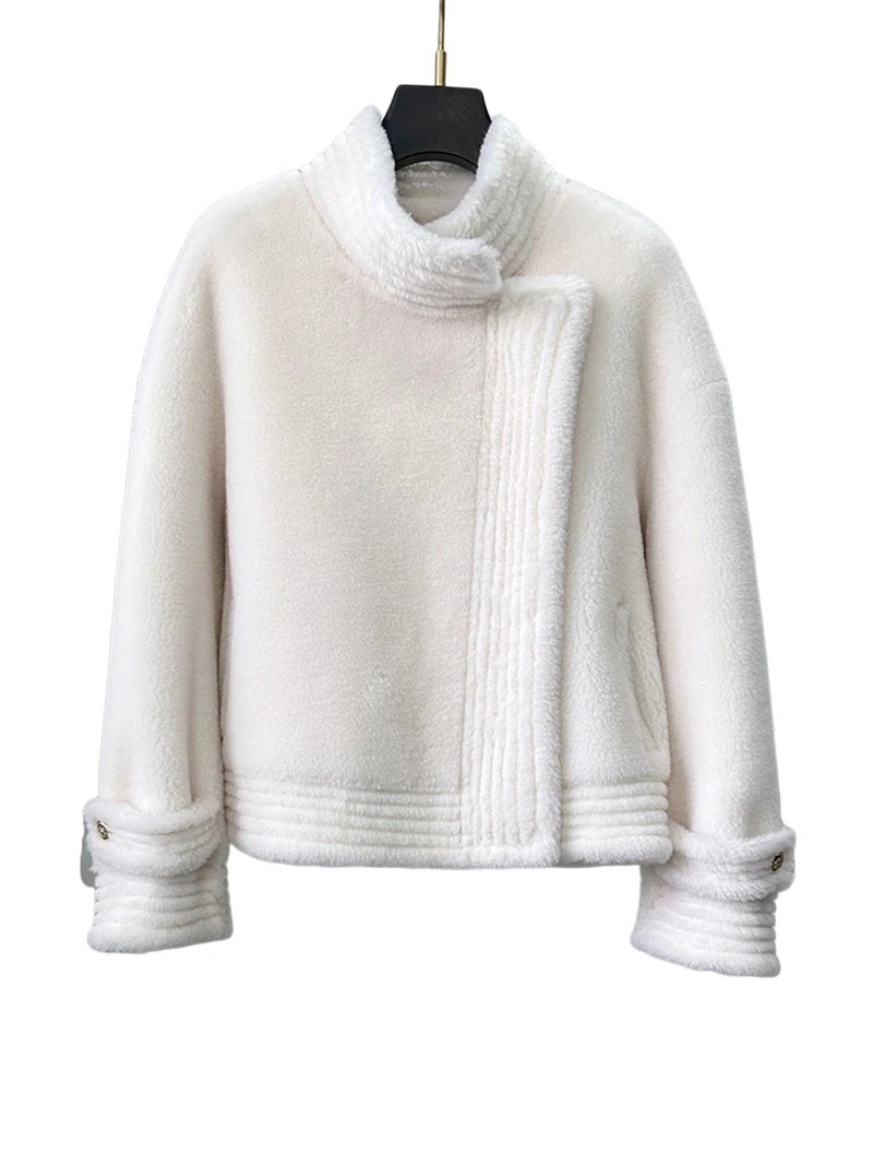 Granular sheepskin cut coat for women, short fur and all-in-one lambskin coat, 2025 new style stand-up collar casual fur coat