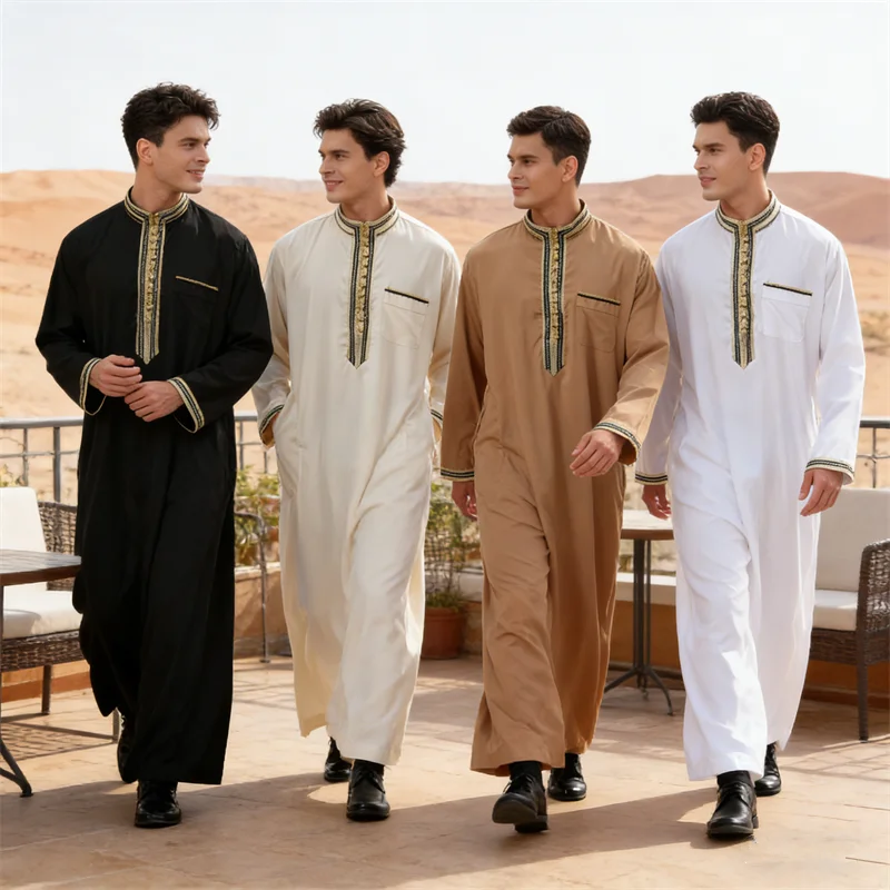 

Middle East Saudi Arabic Robe Men Kaftan Jubba Thoub Thobe Muslim Dress Abaya Islamic Clothing Ramadan Gown Eid Abaya Jalabiya