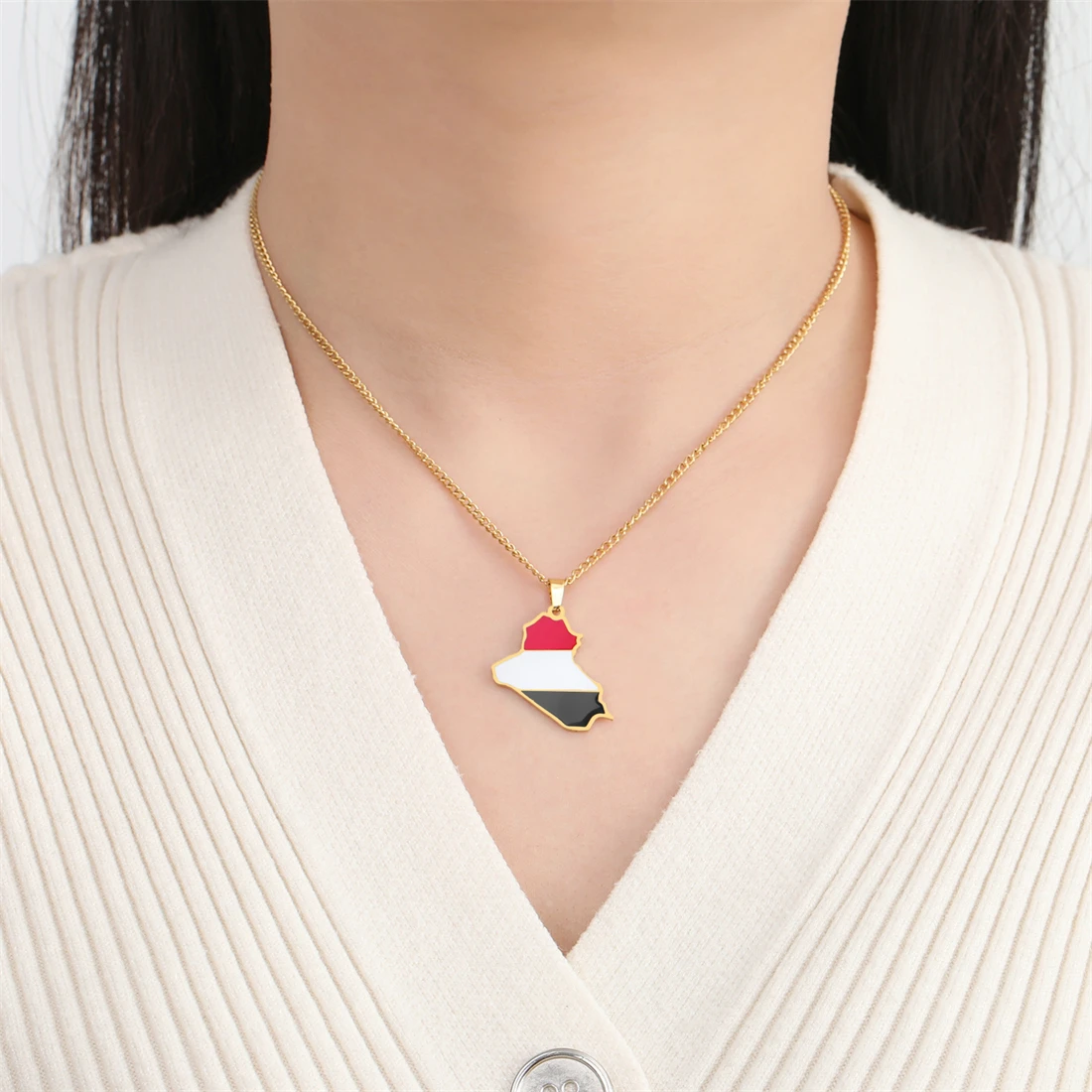قلادة سلسلة EUEAVAN للنساء والرجال ، زيت بالتنقيط ، خريطة عربية ، فولاذ مقاوم للصدأ ، علم ، سحر ، هدايا مجوهرات ، موضة