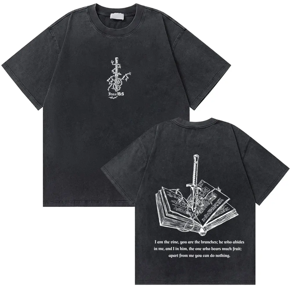 

Washed Vintage Christian Jesus I Am The Vine You Are The Branches Bible Verse T-shirt Men Women Hip Hop Gothic Oversized T Shirt