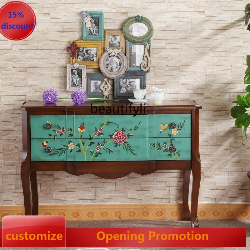

US 1.2m Entrance Sideboard Hallway Decorative Cabinet Entrance Table Vintage Art Hand-painted Factory Wholesale G1218