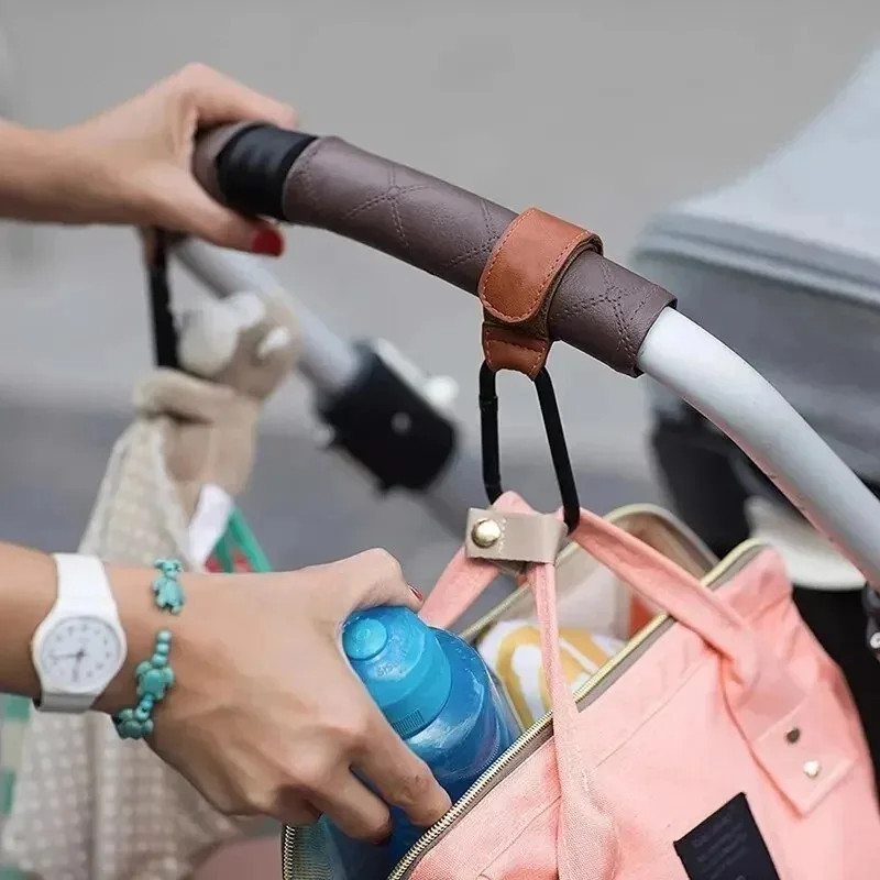 1-4Pcs Leather Cart Hooks Baby Stroller Hook PU Adjustable Pram Hook Organizer Diaper Bag Hanger Children Travel Accessories C19