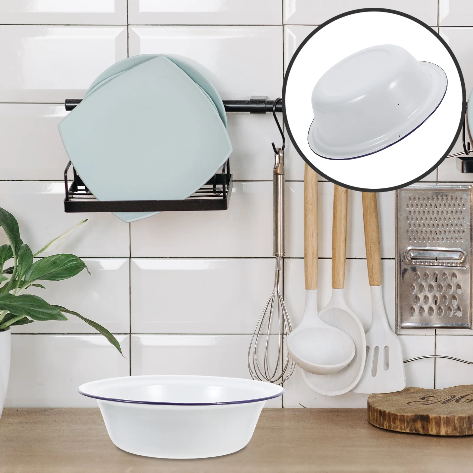 

1pcs Retro Enamel Soup Storage Large Vintage Enamelware Mixing Salad Basin Household Soup Storage Bowl Kitchenwarepcs