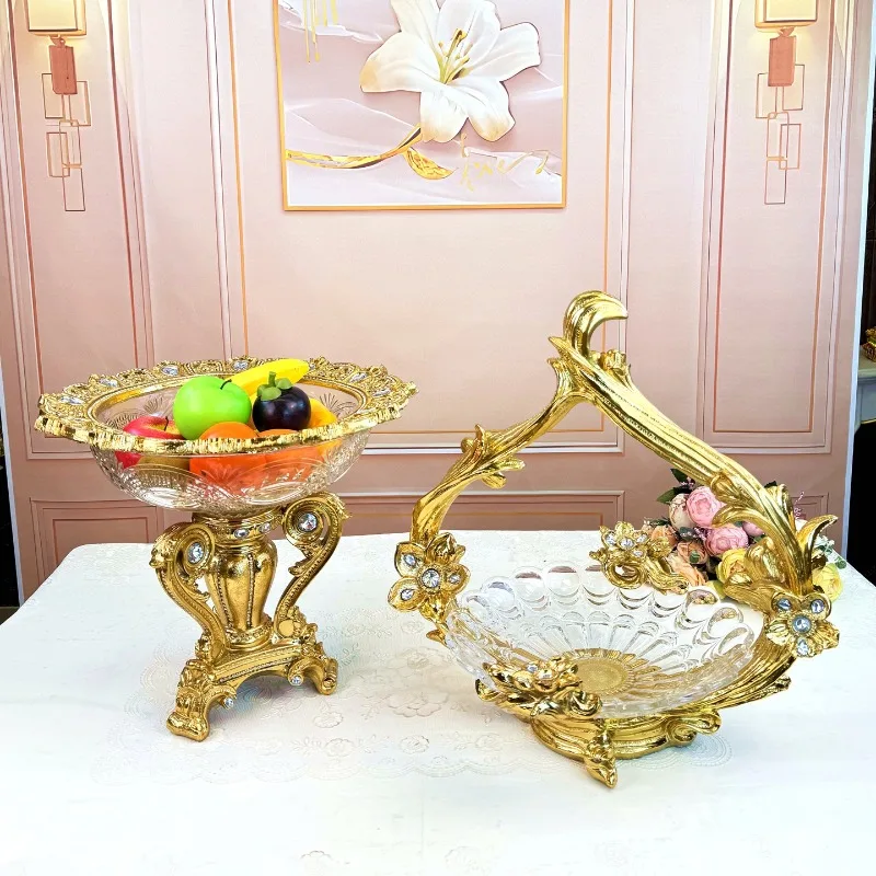 European crystal glass fruit plate electroplating American high-end luxury villa living room dining table fruit plate ornament
