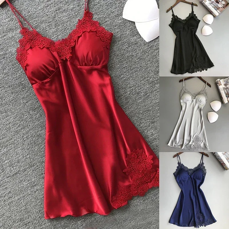 

Sexy Lingerie Pajamas Silk Satin Ice Silk Thin Halter Suspender Nightgowns Women Nightdress Sleepwear Nighties Dresses