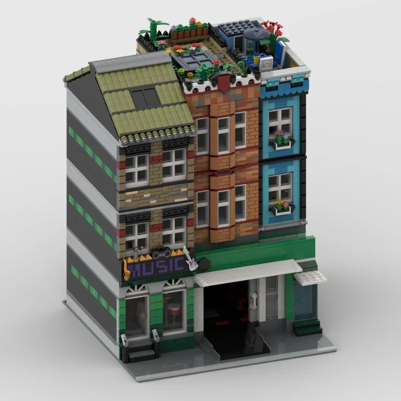 City Building Moc Building Blocks Music Stores In Garages And laboratories Technology Bricks Christmas Assembly Street View Toys