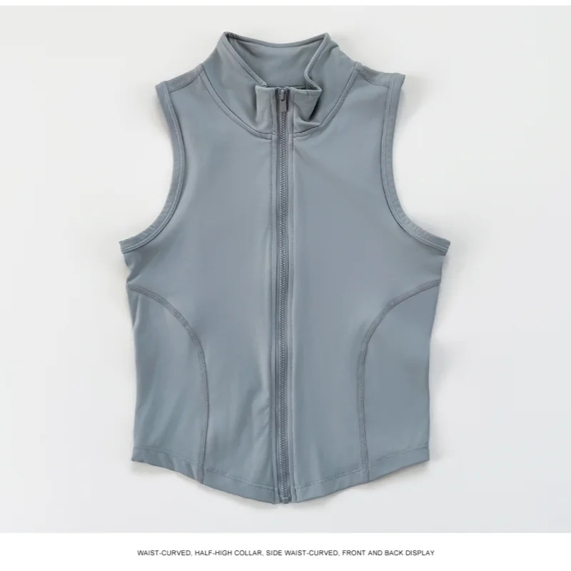 Women's yoga, fitness, sports clothing, sleeveless stand-up collar, zipper exercise vest, slender yoga and fitness vest image 6