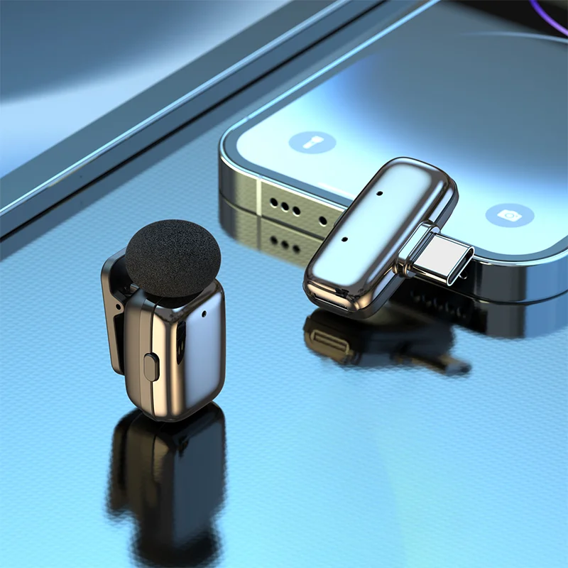Micrófono de solapa inalámbrico 2.4G, mini micrófono para iPhone iPad Android Type-C, grabación de video, transmisión en vivo 4