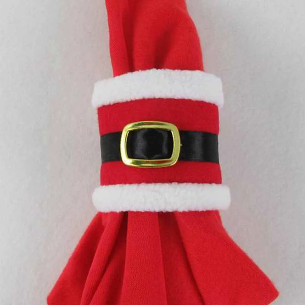 

4Pcs Christmas Napkin Rings Long Lasting Use for Dinner Banquets Red Christmas Santa Napkin Rings Buckle Holder