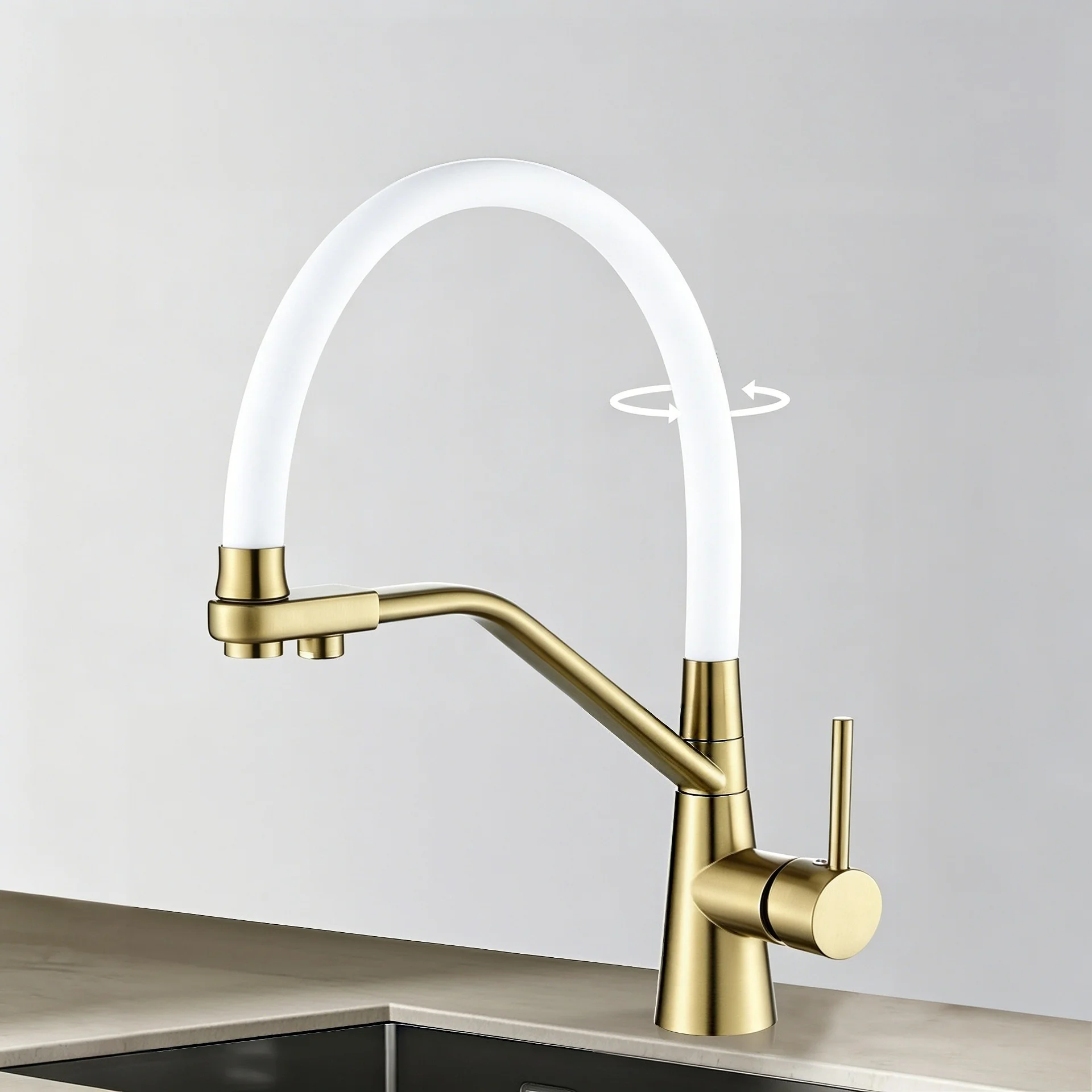 Copper alloy three-in-one kitchen cold and hot universal rotating wash basin with direct drinking water faucet