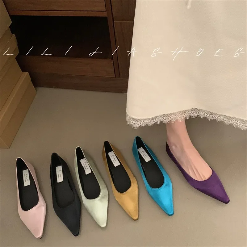 Design Fashion Breathable Satin Finish Ballet Flats Women Mesh Casual Shoes Soft Rubber Sole Pointed Toe Slip on Loafers Zapatos