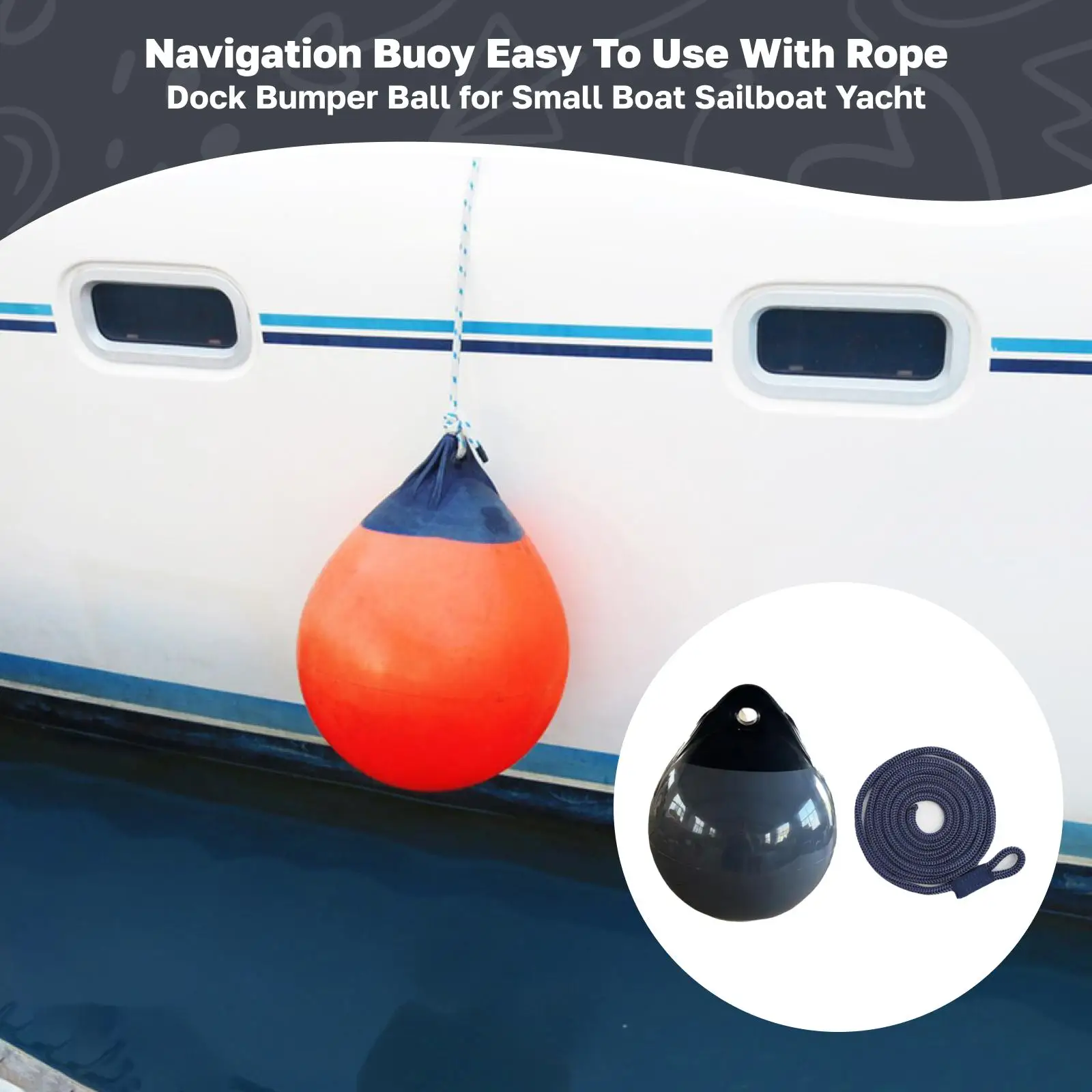 Boat Fender Ball with Rope Heavy Duty Inflatable Buoy for Small Boat Docking and Navigation
