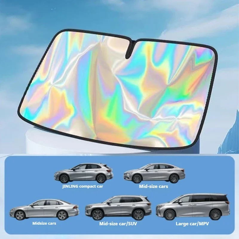 Car Sun Shade, Summer Windshield Sunshade, Foldable Laser Sun Protector, Keeps Vehicle Cool, Interior Protection, UV Rays Amagi