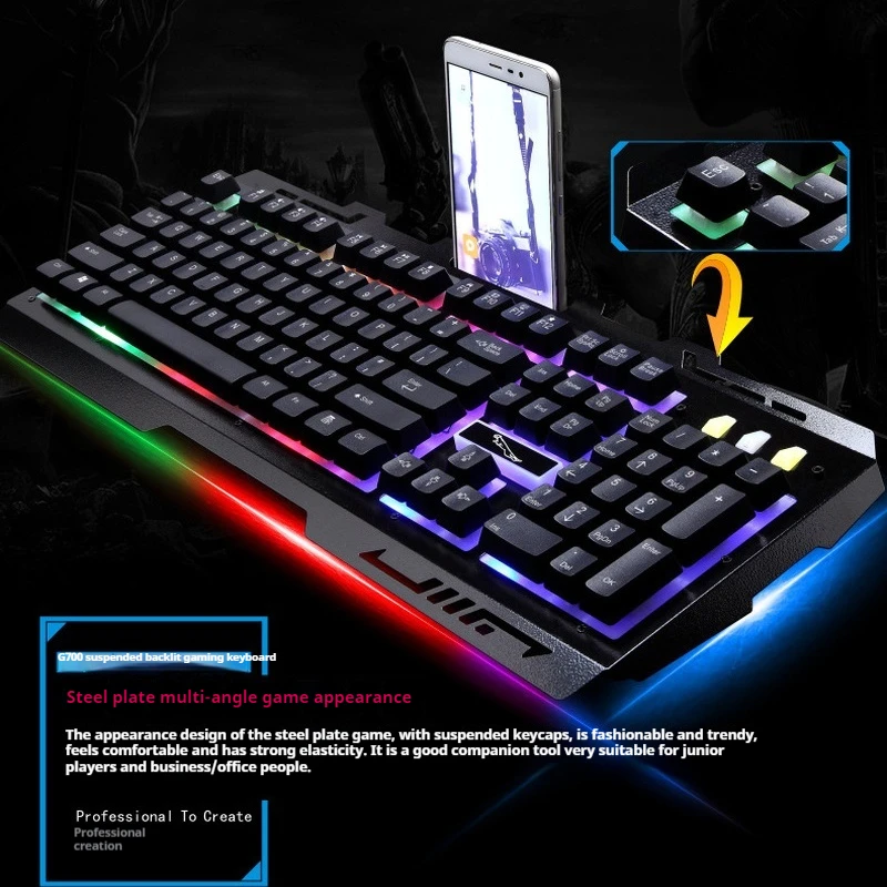 Imagem -05 - Wired Game Keyboard e Mouse Suit Toque Mecânico Metal Luminescente Band Phone Stand Periféricos de Computador Nova Moda G700