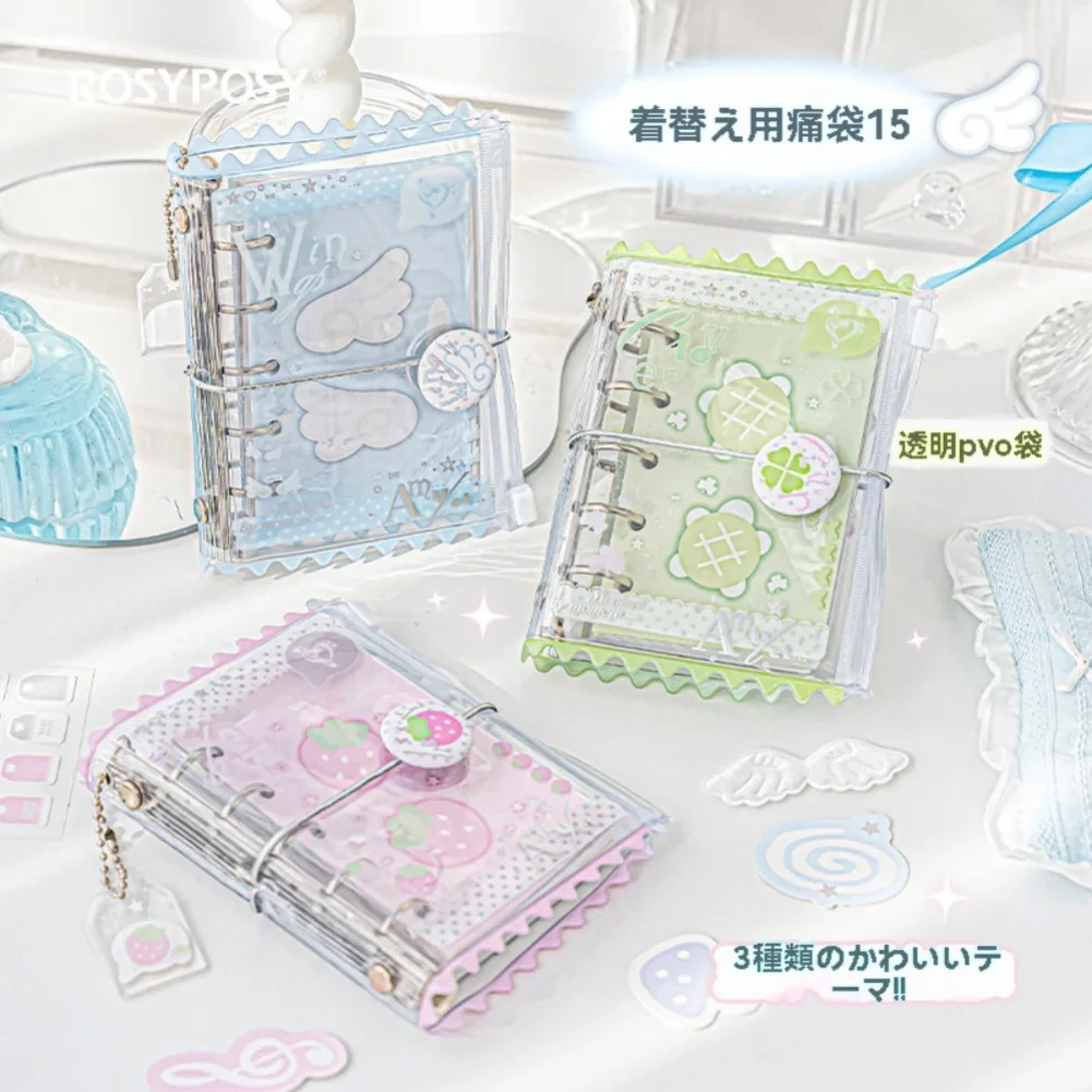 Mini cuaderno Kawaii M5, libreta de mano con cubierta transparente de alas de ángel, diseño de melón, tortuga, color macarrón, diario portátil.