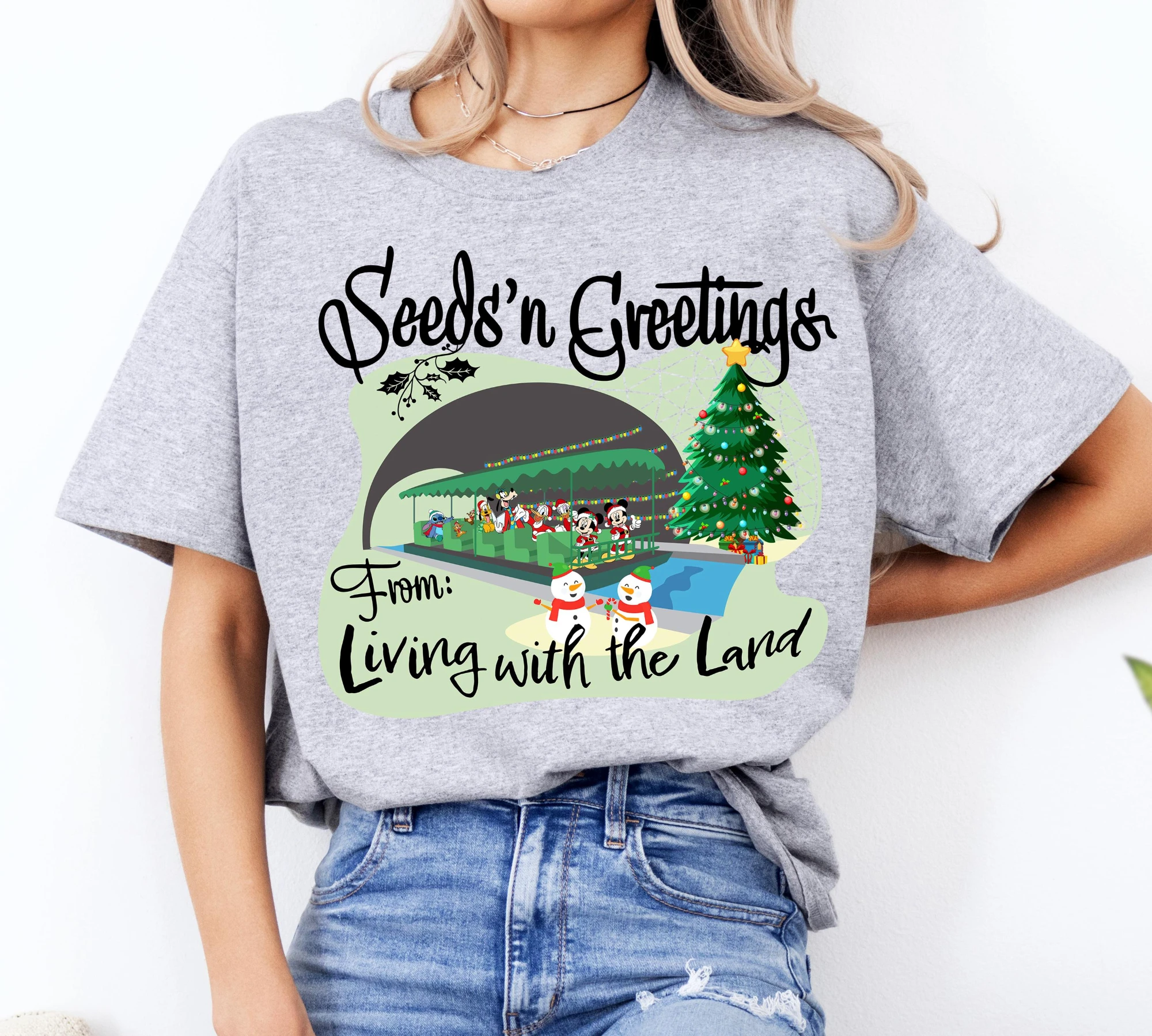Disney Mickey and Friends Season's Greetings Living with the Land Holiday Shirt, Walt Disney World Epcot, Disney Christmas Shirt