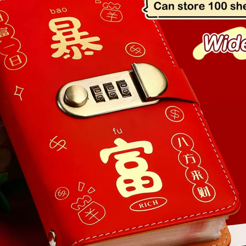 สมุดบันทึกออมเงิน 100 ซอง พร้อมปก PU ล็อครหัสผ่าน ใช้ซ้ำได้ สำหรับการออมเงินตามเป้าหมาย