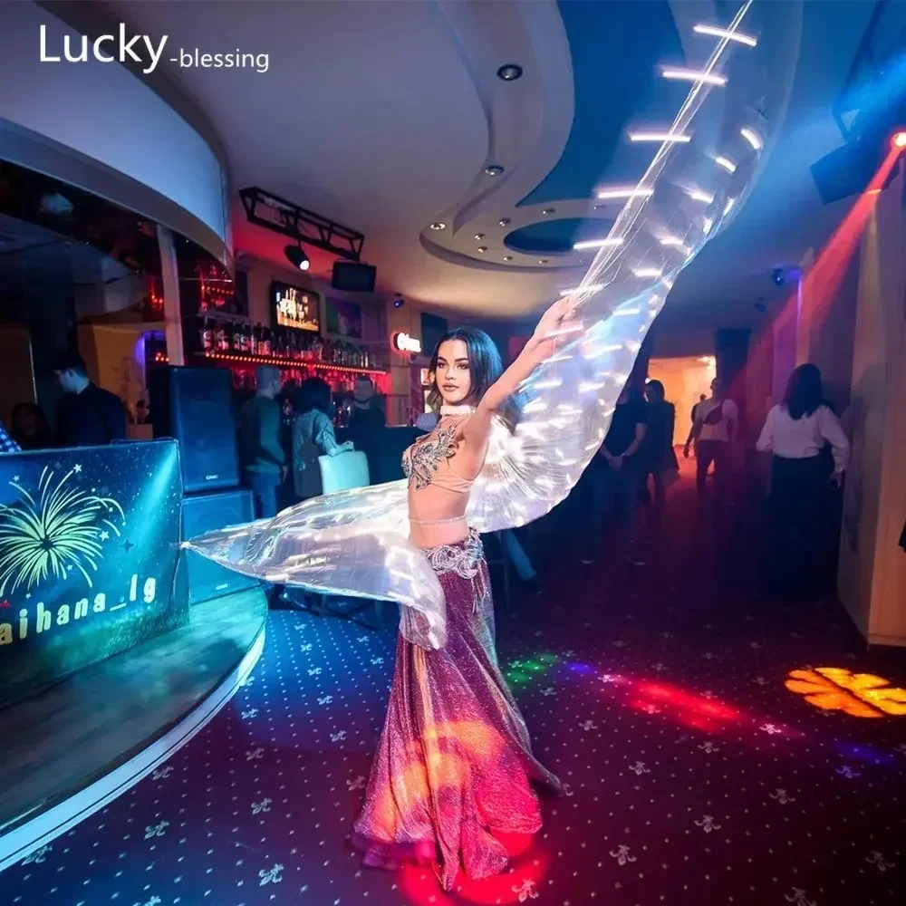 LED Dance Wings Butterfly Glow Belly Dance Costumes Isis Halloween Color Fluorescent Show Prop Shining Lamp Wings Adult Child