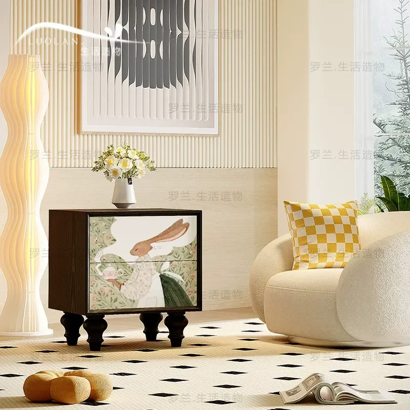 Cream Solid Wood Bedside Table No Assembly Required Storage Cabinet Decorative Nightstand for Bedroom Living Room Sofa Side