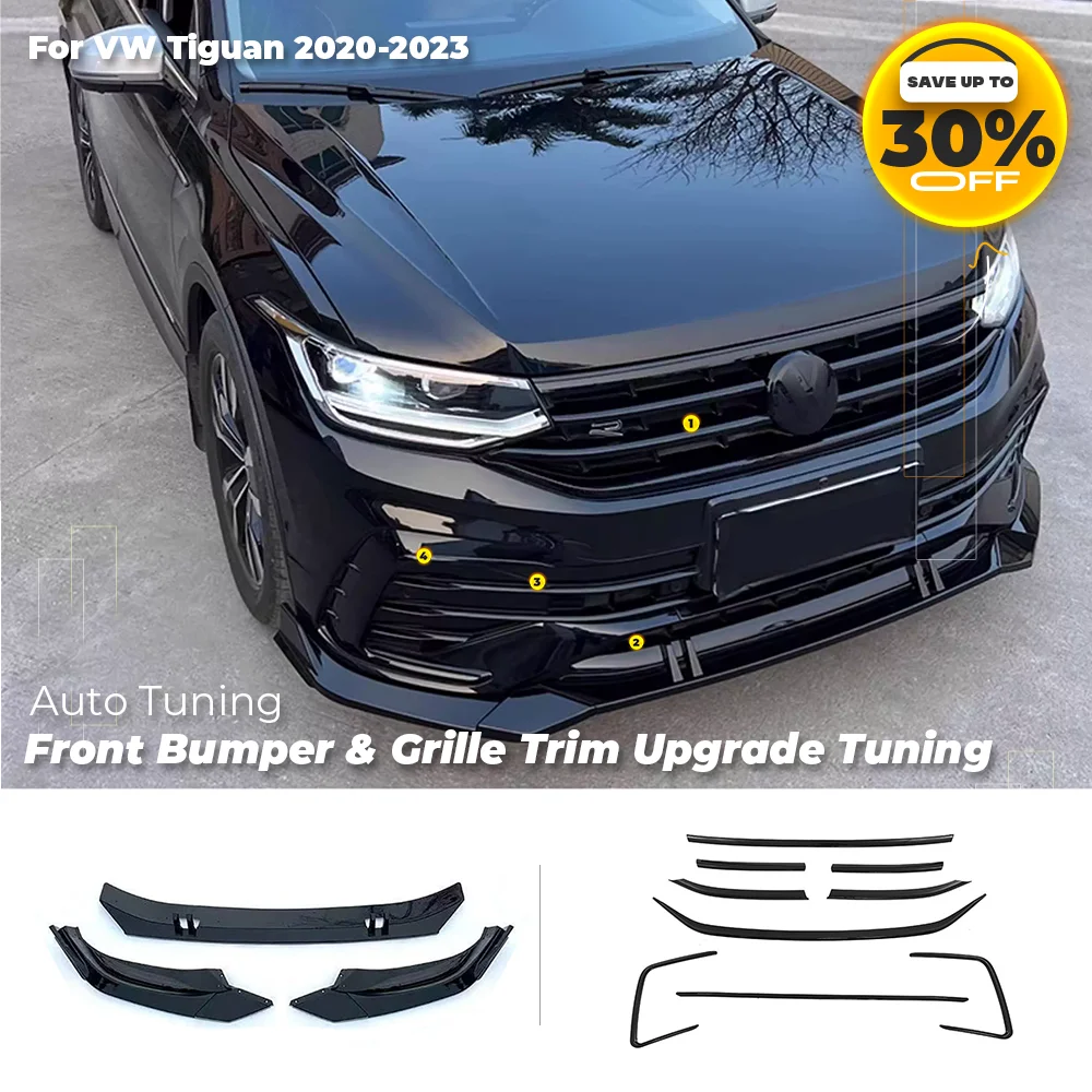

For VW Tiguan MK2 Front Grille Strip Cover (2020-2023) - Gloss Black Upgrade for R-LINE Bumper, Dark Knight Style Trim Insert