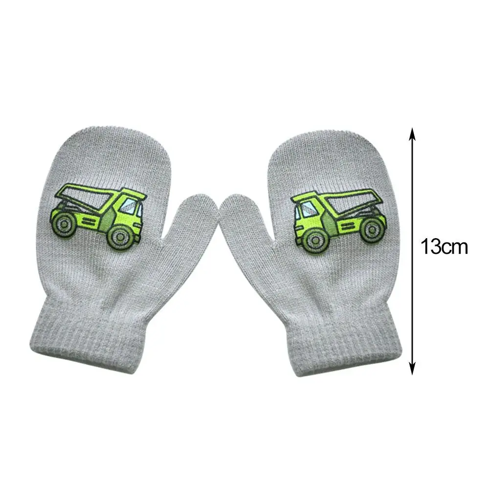 2 pairs 1-4 Years Old Boys Girls Full finger Engineering Car Pattern Cute Thick Warm Knitted Gloves Mittens