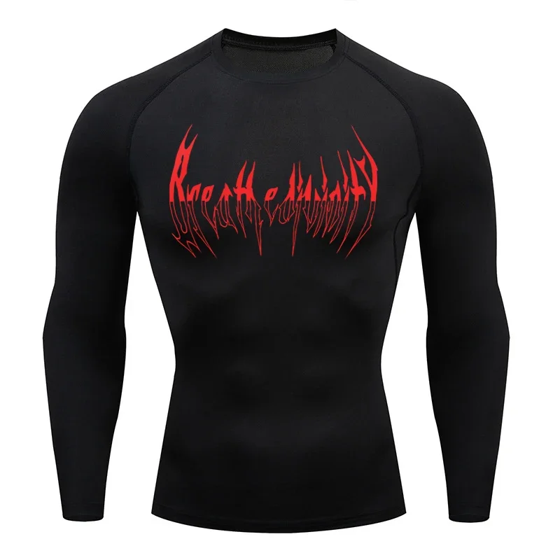 

Compression Long Sleeve Shirt Black Fitness T-shirt Men's Muscle Quick drying Gym Sportswear Sun protection Sports Base layer