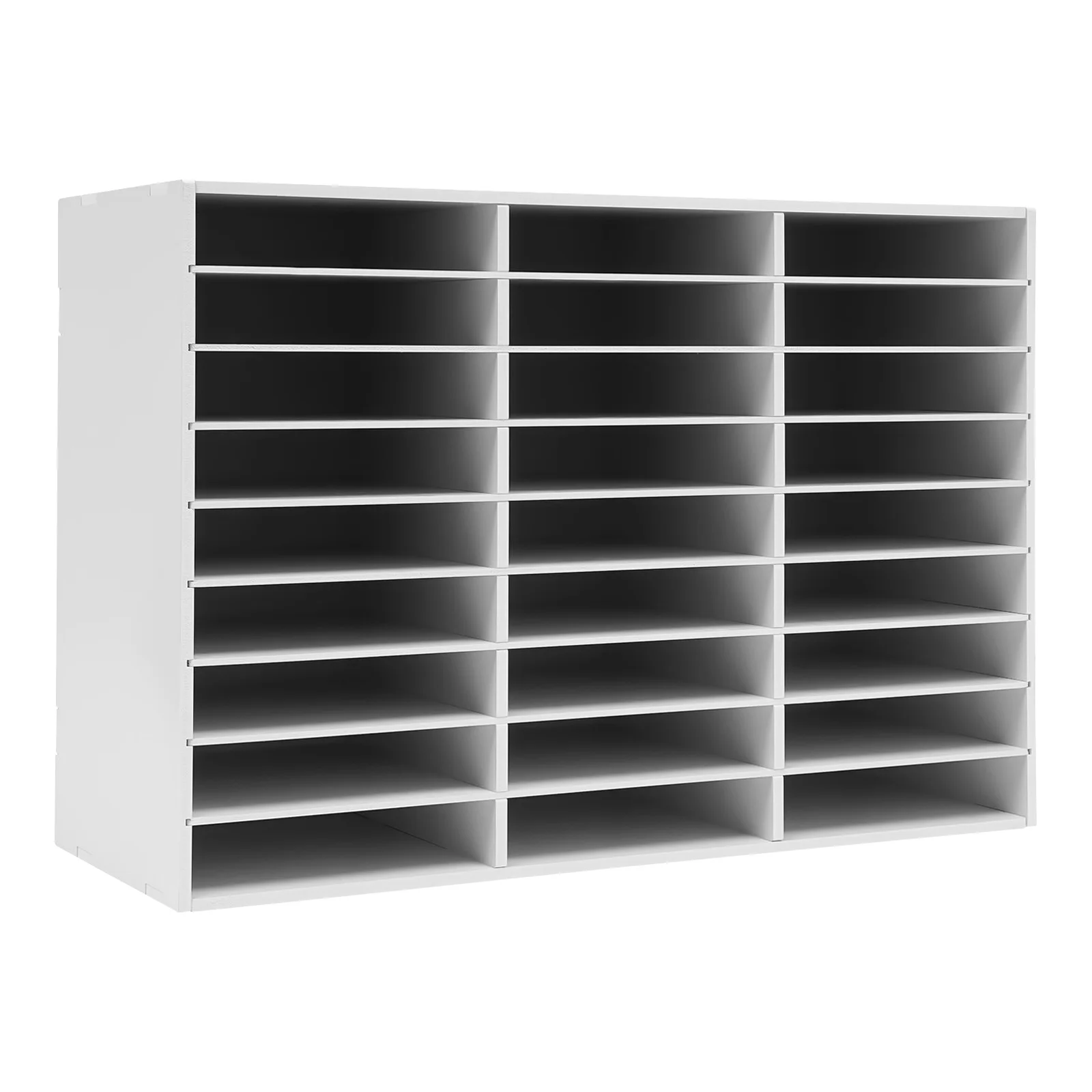 Desktop Literature Organizer, classificador de arquivo ajustável, suporte central, branco, 27 slots