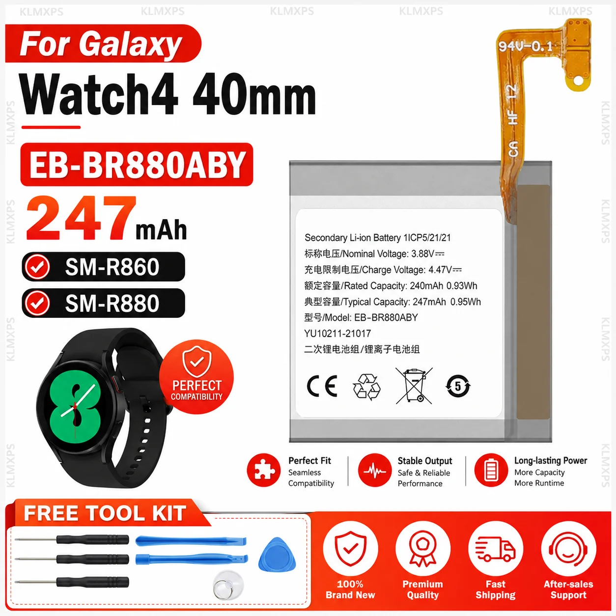 Smart Watch Replacement Battery EB-BR880ABY 240mAh For Samsung Galaxy Watch 4 40MM SM-R860 R880 R885 With Tools