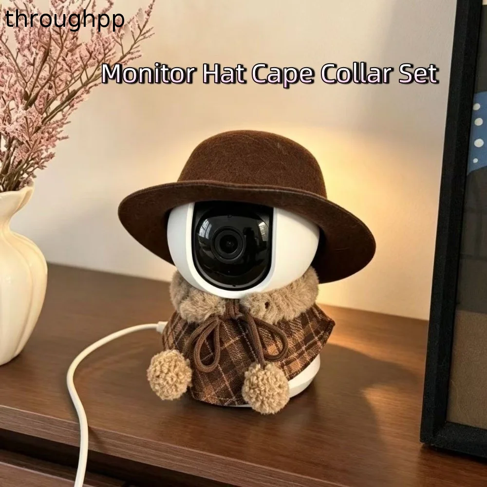Plaid Tweed Cape Monitor Hat Cape Collar Set Vintage Fits Max 8 Cm Diameter Monitor British College Set Decorative