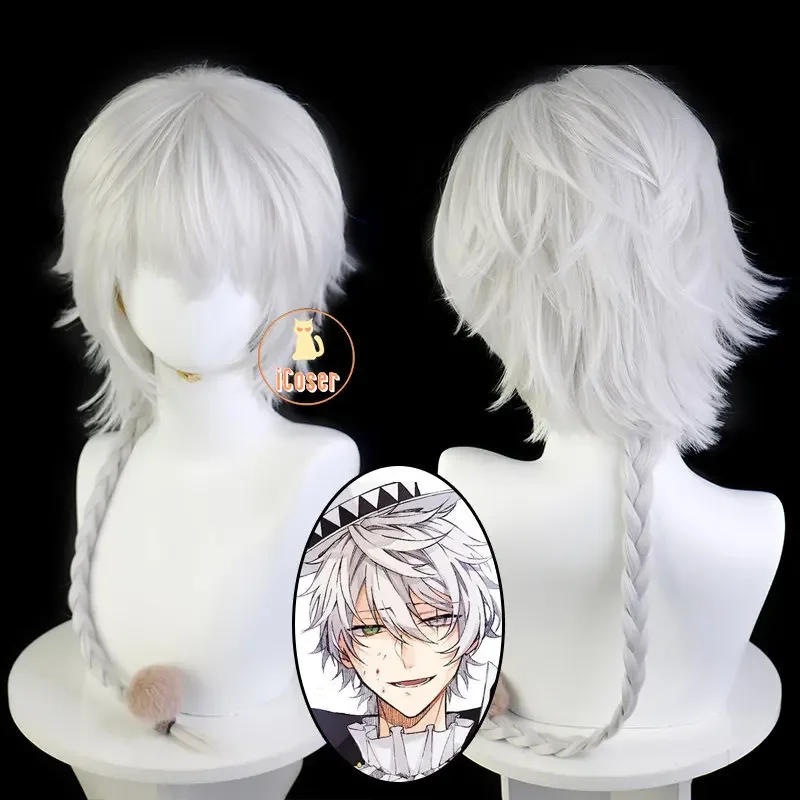 Nikolai Gogol Cosplay Wig Overcoat Anime Bungo Stray Dogs 4 White Short Hair Long Ponytail   Headwear The Decay of The Angel Boy