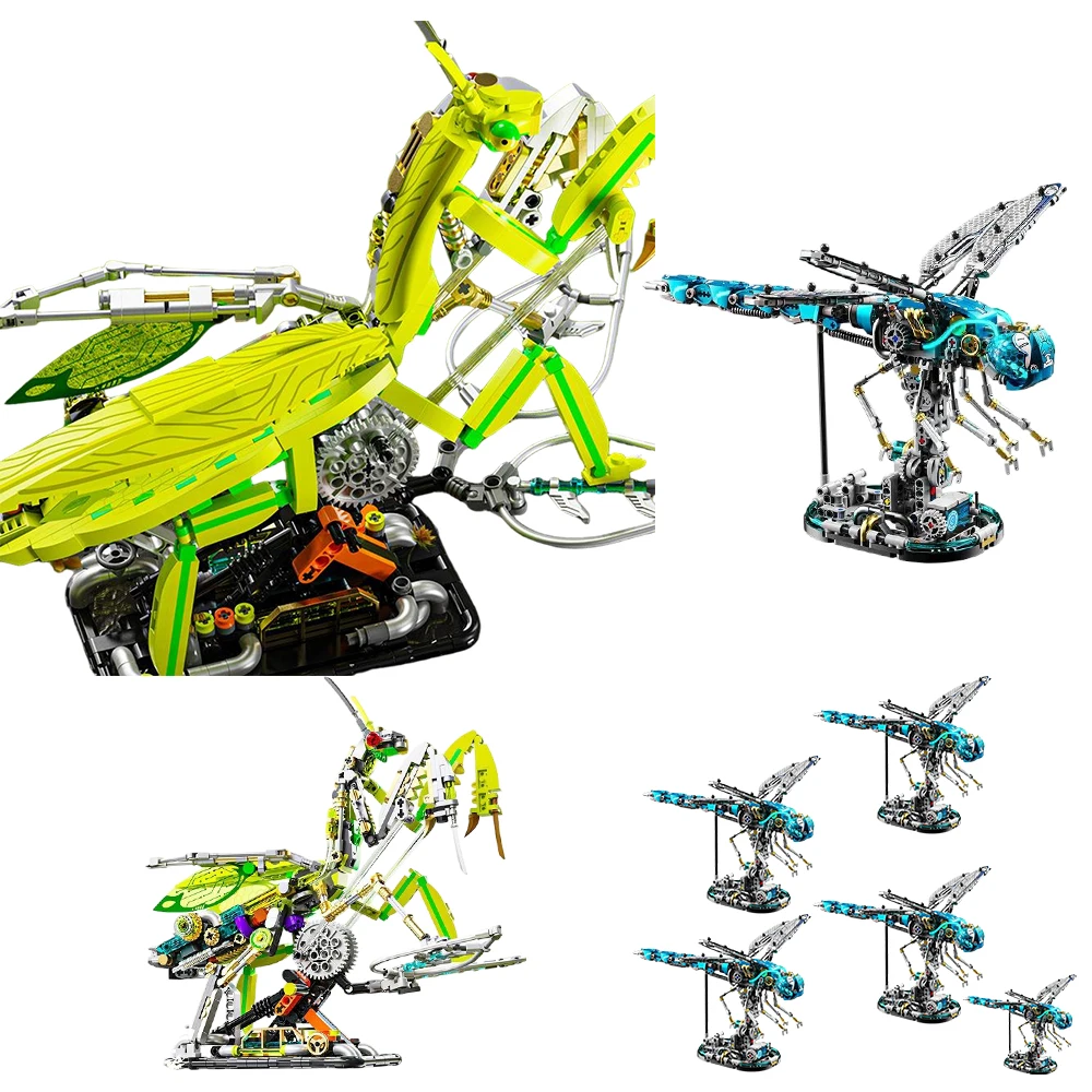 

MOC Mechanical Mantis Dragonfly Building Blocks Creative Insect Power Moto Model Kit DIY Assembly Bricks Toys Kids Festival Gift