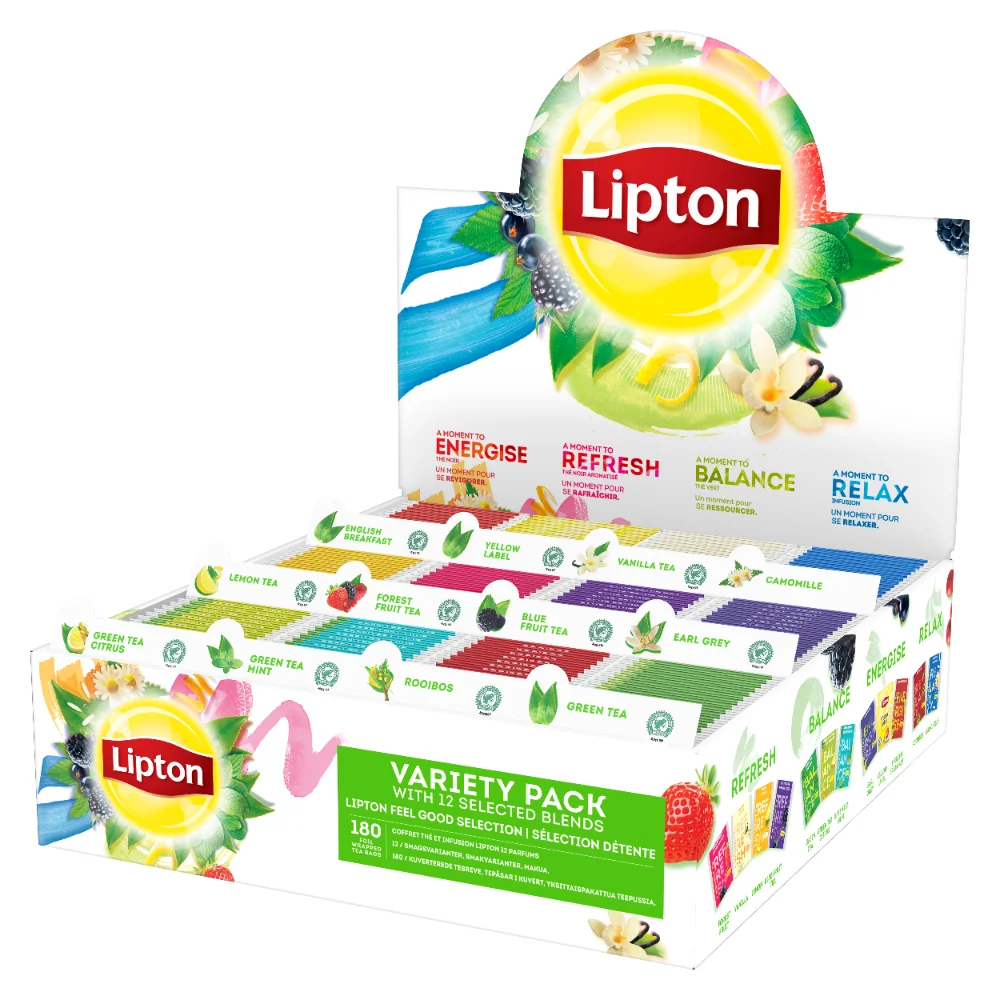 Lipton Variety Pack 12 smaków herbata czarna zielona ziołowa 180 kopert 258g